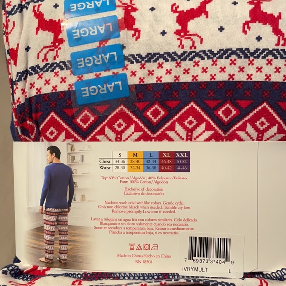 NWT men’s red blue & white reindeer pajama set size L - Picture 3 of 3